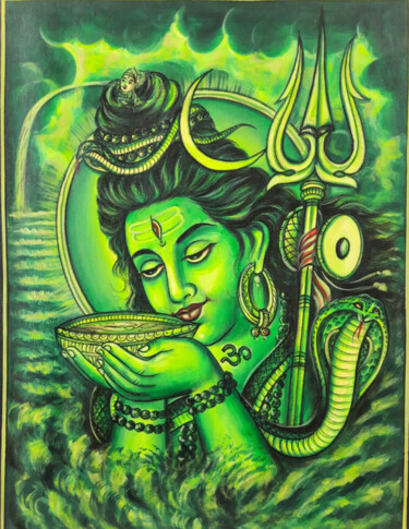 Malarstwo zatytułowany „green Shiva drinkin…” autorstwa Decora Art Manish Vaishnav, Oryginalna praca, Akryl