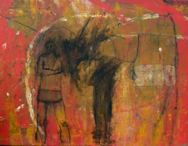 Painting titled "deux personnages" by Valérie Décoret, Original Artwork, Acrylic Mounted on Wood Stretcher frame