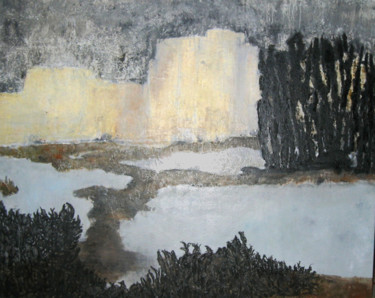 Peinture intitulée "Falaise et marais" par Valérie Décoret, Œuvre d'art originale
