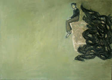 Painting titled "personnage assis su…" by Valérie Décoret, Original Artwork