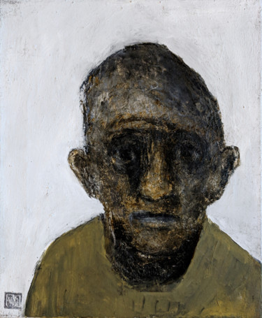 「portrait pull jaune…」というタイトルの絵画 Valérie Décoretによって, オリジナルのアートワーク, アクリル ウッドストレッチャーフレームにマウント