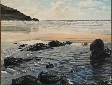 Painting titled "Plage du Cotentin" by Aline Morancho, Original Artwork, Oil