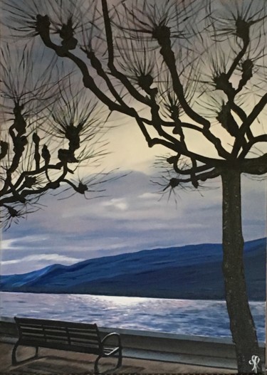 Malerei mit dem Titel "Rive droite du Lac…" von Aline Morancho, Original-Kunstwerk, Öl