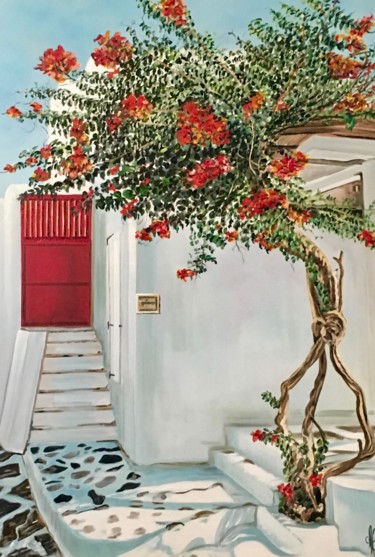 Malerei mit dem Titel "Maison crêtoise" von Aline Morancho, Original-Kunstwerk, Öl