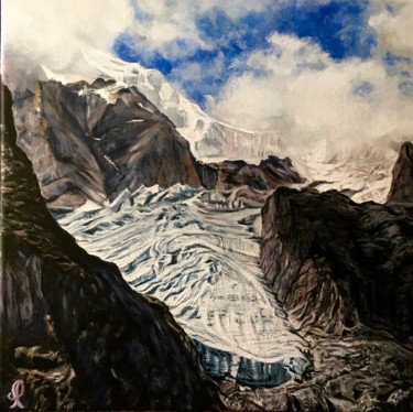 Peinture intitulée "Glacier du Pelvoux…" par Aline Morancho, Œuvre d'art originale, Acrylique
