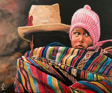 Malerei mit dem Titel "Enfant du Pérou" von Aline Morancho, Original-Kunstwerk, Acryl