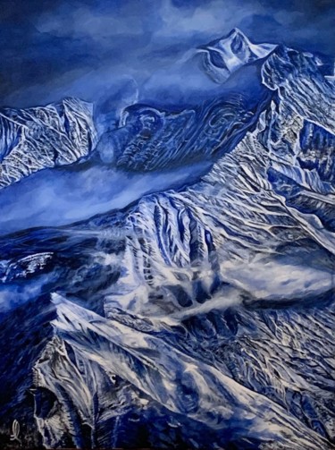 Картина под названием "Les cimes du Mont d…" - Aline Morancho, Подлинное произведение искусства, Акрил