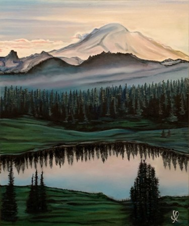 Painting titled "Le Mont Rainier" by Aline Morancho, Original Artwork, Oil