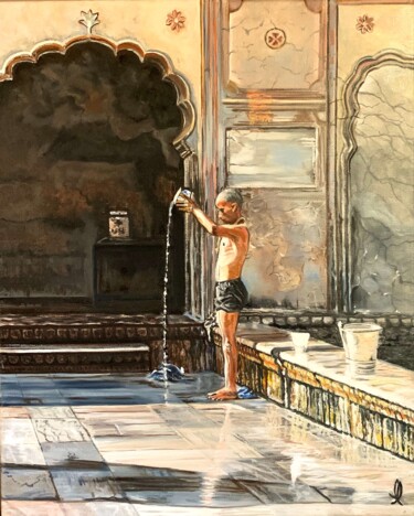 Painting titled "ABLUTIONS INDIENNES" by Aline Morancho, Original Artwork, Oil