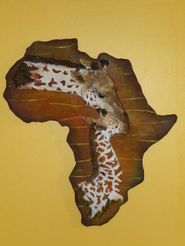 Sculptuur getiteld "" Tableau les giraf…" door Christian Duvette Sculpteur Animalier, Origineel Kunstwerk, Mixed Media