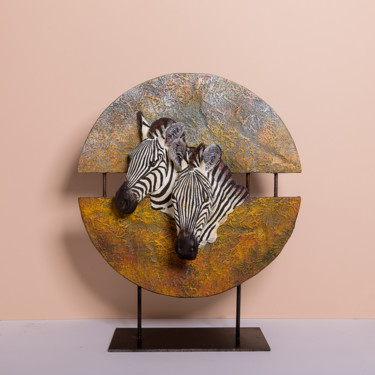 Sculpture titled "Sculpture Les zèbres" by Christian Duvette Sculpteur Animalier, Original Artwork, Stone