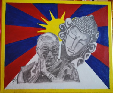 Peinture intitulée "le Dalaï Lama" par Christiane Balzano, Œuvre d'art originale