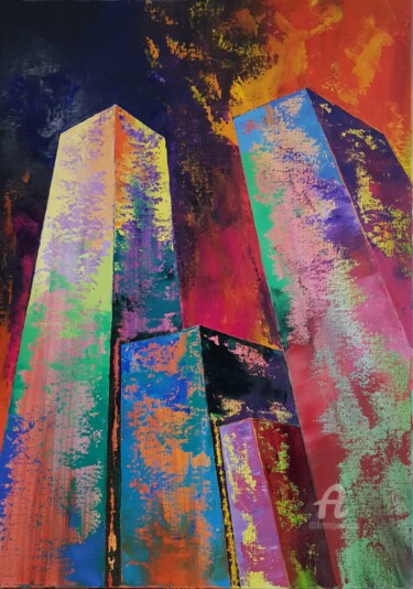 Painting titled "Buildings DED" by Ded, Original Artwork, Oil