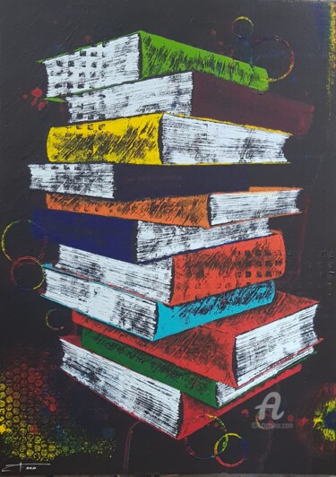 Peinture intitulée "Bibliothèque 1" par Ded, Œuvre d'art originale, Acrylique
