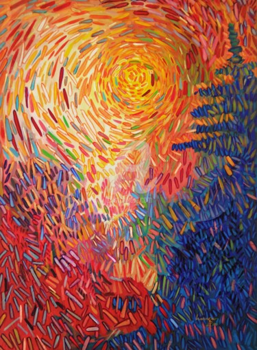 Peinture intitulée "Fête du soleil" par Luwungu, Œuvre d'art originale, Acrylique Monté sur Châssis en bois