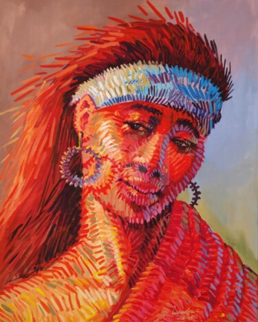 Painting titled "Soleil" by Luwungu, Original Artwork, Acrylic Mounted on Wood Stretcher frame