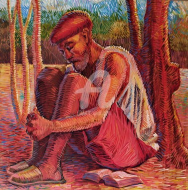 Peinture intitulée "Instant de méditati…" par Luwungu, Œuvre d'art originale, Acrylique Monté sur Châssis en bois