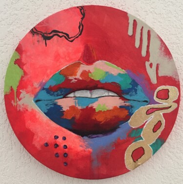 Painting titled "Little lips" by Deefool, Original Artwork, Acrylic Mounted on Wood Stretcher frame