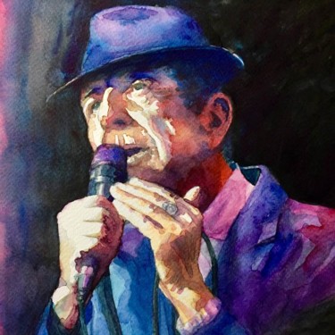 Peinture intitulée "leonard-cohen.jpg" par D.H.Louis, Œuvre d'art originale, Aquarelle