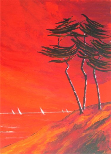 Peinture intitulée "les pins maritimes" par Denise Lecocq, Œuvre d'art originale, Acrylique