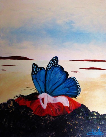 Peinture intitulée "papillon-endormi.jpg" par Denise Lecocq, Œuvre d'art originale, Acrylique