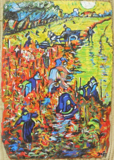 Peinture intitulée ""La vigne rouge, 18…" par Def, Œuvre d'art originale