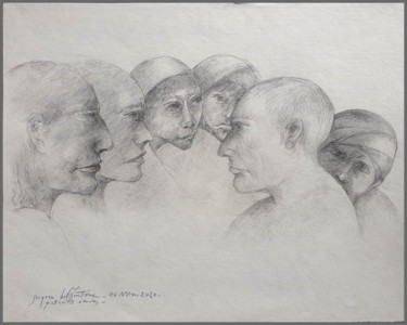 Dessin intitulée ""Portraits études"…" par Jacques Deffontaine, Œuvre d'art originale, Crayon