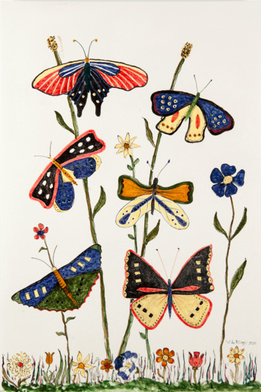 Pintura intitulada "Farfalle" por Vincenzo De Filippis, Obras de arte originais, Aquarela