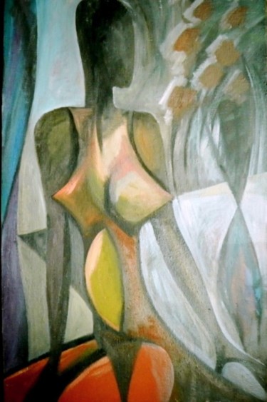 Картина под названием "женщина на фоне окна" - Victor Tretyakov, Подлинное произведение искусства, Масло