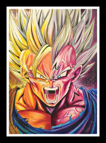 Рисунок под названием "Goku/vegeta" - Defou-Aerographie, Подлинное произведение искусства, Карандаш