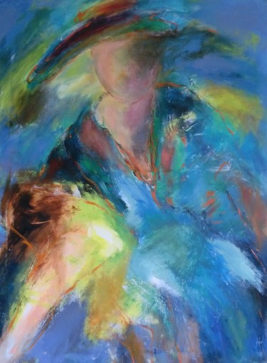Malerei mit dem Titel "Dame in het blauw" von Thea De Gier, Original-Kunstwerk, Acryl