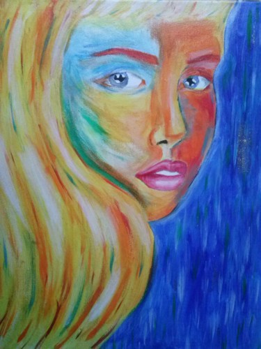 Painting titled "Portrait femme." by Isaline Degueurce, Original Artwork, Acrylic