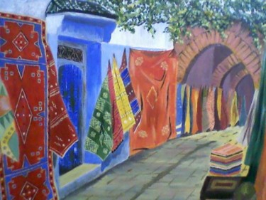 Peinture intitulée "chechaouen" par Mounir Dehane, Œuvre d'art originale