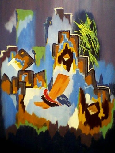 Painting titled "danger etrange (nav…" by Mounir Dehane, Original Artwork, Oil