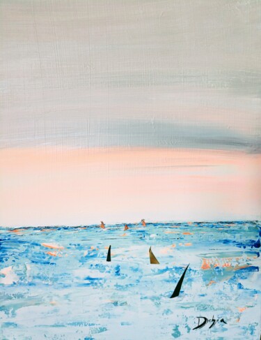 Painting titled "Marine au coucher d…" by Déhia Rabia, Original Artwork, Acrylic Mounted on Wood Stretcher frame