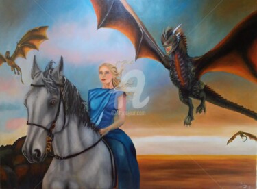 Pintura titulada "Madre de Dragones -…" por Deia G Designer, Obra de arte original, Oleo Montado en Panel de madera
