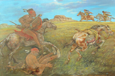 Painting titled "Landscape" by Dejan Djurovic, Original Artwork, Oil Mounted on Wood Stretcher frame