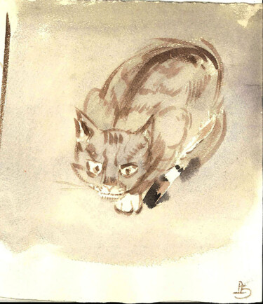 Peinture intitulée "Cat" par Dejan Djurovic, Œuvre d'art originale, Aquarelle