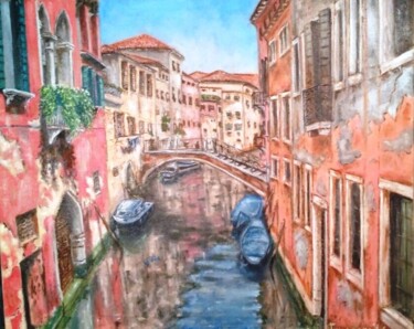 Painting titled "Venice" by Dejan Gulicoski, Original Artwork, Oil Mounted on Wood Stretcher frame