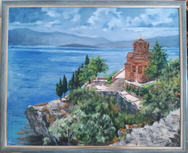 Painting titled "Ohrid" by Dejan Gulicoski, Original Artwork, Oil Mounted on Wood Stretcher frame