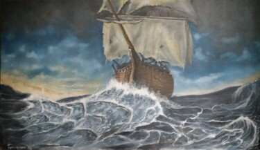 Painting titled "riders on the storm" by Dejan Gulicoski, Original Artwork, Oil Mounted on Wood Stretcher frame