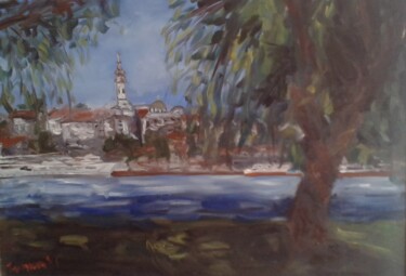 Painting titled "Belgrade 1992." by Dejan Gulicoski, Original Artwork, Oil Mounted on Wood Stretcher frame