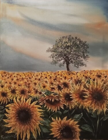 Painting titled "fields of gold" by Dejan Gulicoski, Original Artwork, Oil