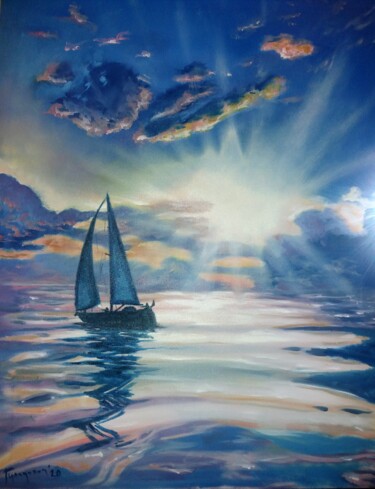 Painting titled "always the sun" by Dejan Gulicoski, Original Artwork, Oil
