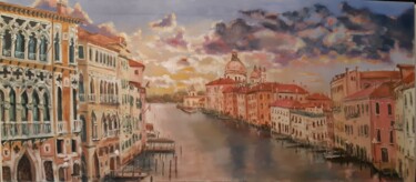 Painting titled "Venice 7" by Dejan Gulicoski, Original Artwork, Oil Mounted on Wood Stretcher frame