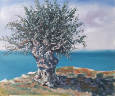 Painting titled "olive" by Dejan Gulicoski, Original Artwork, Oil Mounted on Wood Stretcher frame