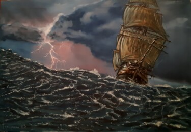 Painting titled "thunderstruck" by Dejan Gulicoski, Original Artwork, Oil Mounted on Wood Stretcher frame