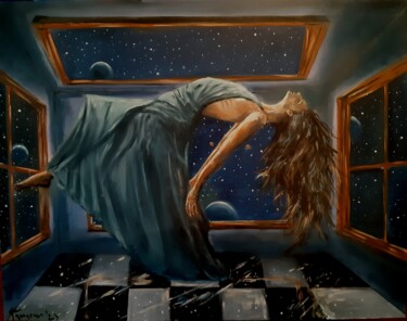 Painting titled "rise" by Dejan Gulicoski, Original Artwork, Oil Mounted on Wood Stretcher frame