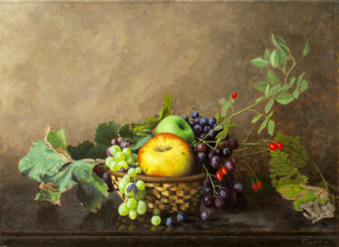 Painting titled "Basket With Fruit" by Dejan Trajkovic, Original Artwork, Oil