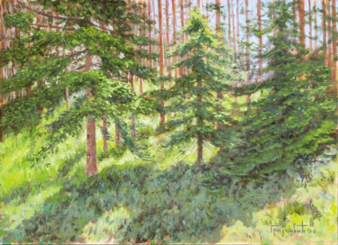 Peinture intitulée "Sun in the Pine For…" par Dejan Trajkovic, Œuvre d'art originale, Huile